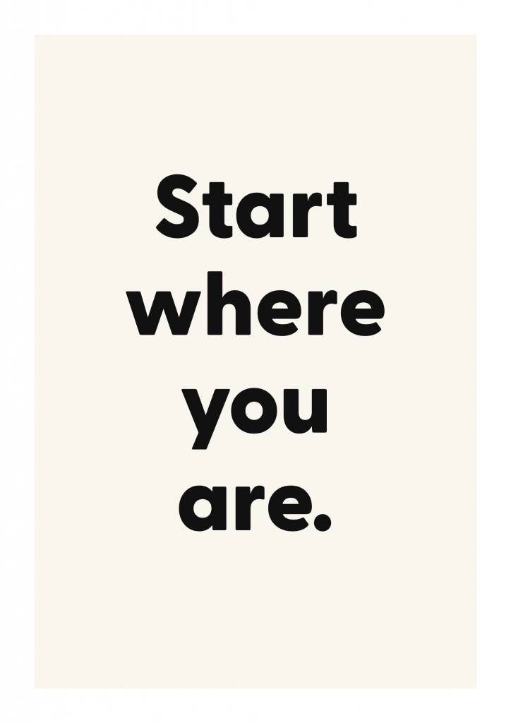 Start where you are. motivational quote poster with positive typography on ivory background
