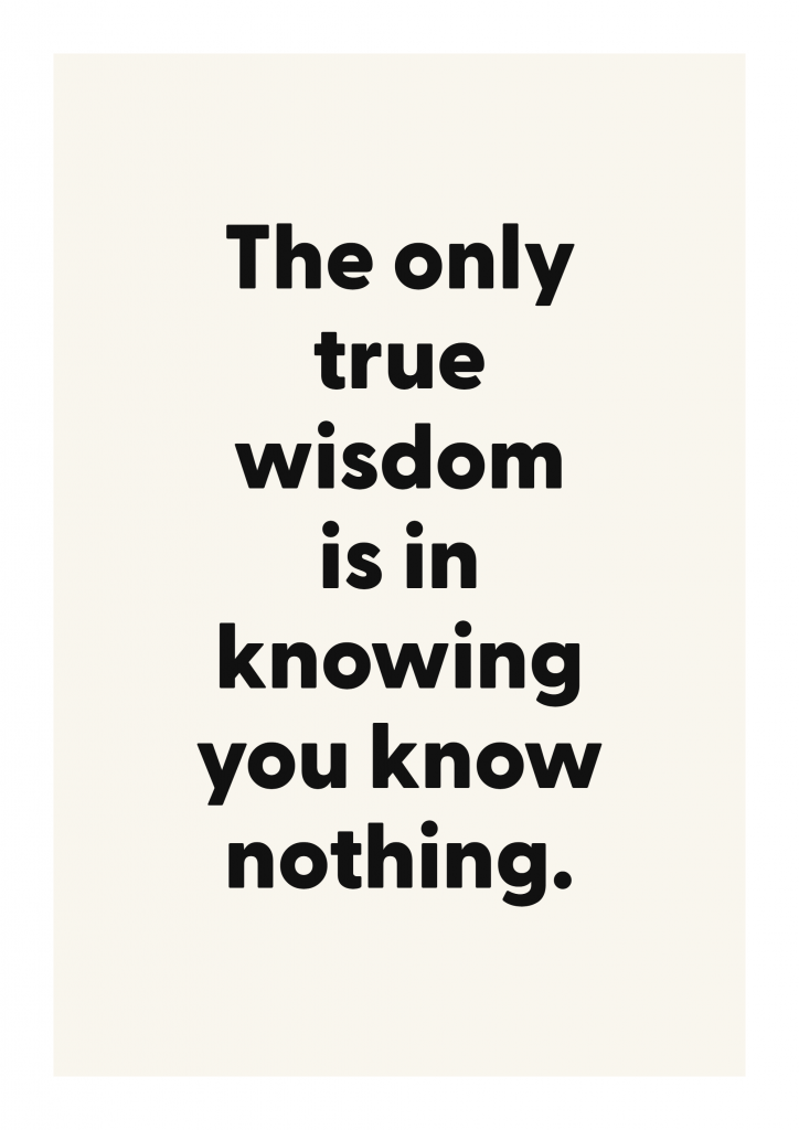 The only true wisdom is in knowing you know nothing. motivational quote poster with positive typography on ivory background