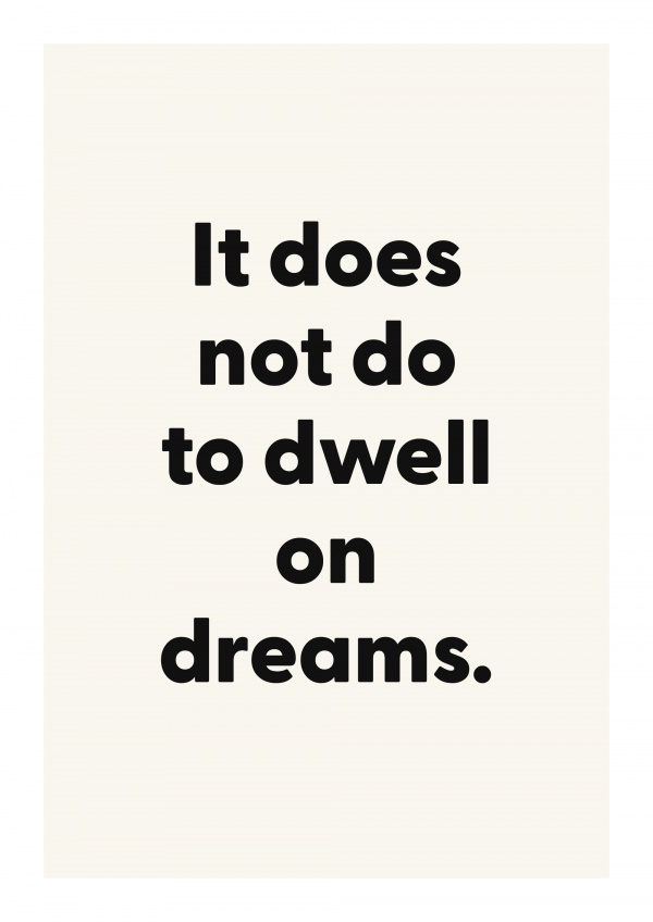 It does not do to dwell on dreams.