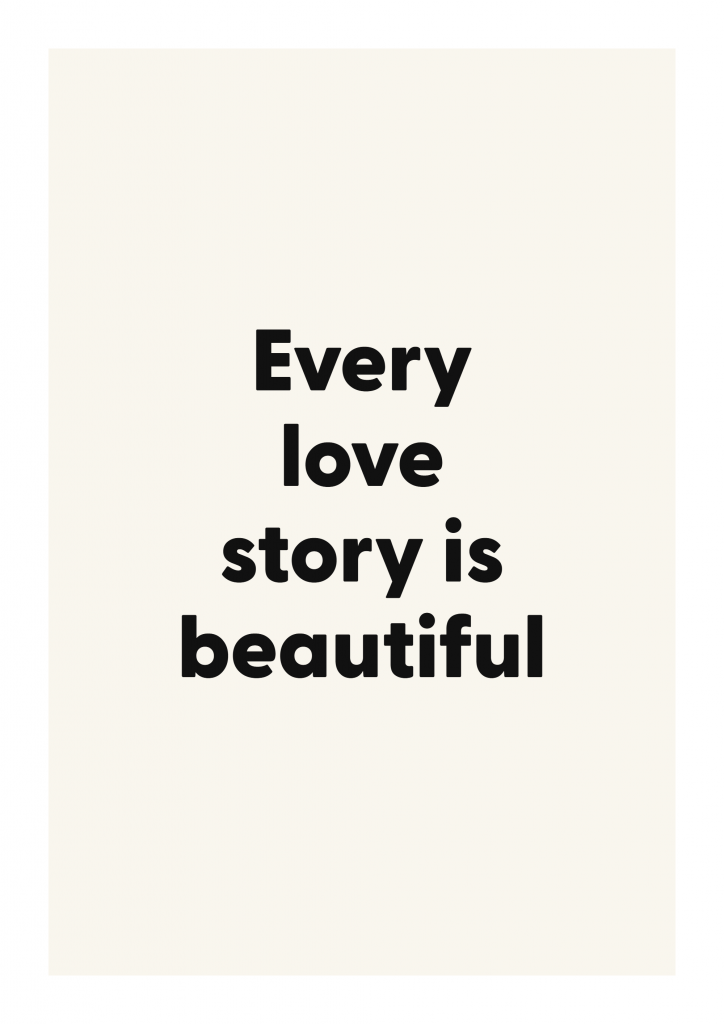 Every love story is beautiful romantic love quote poster with minimalist typography on ivory background