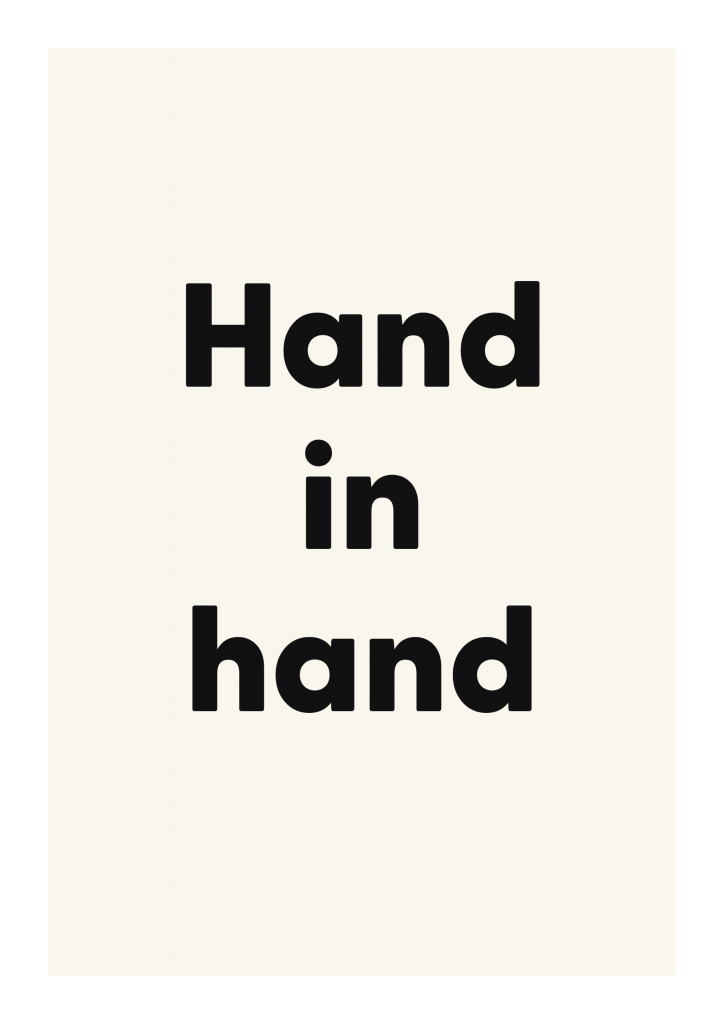 Hand in hand romantic love quote poster with minimalist typography on ivory background