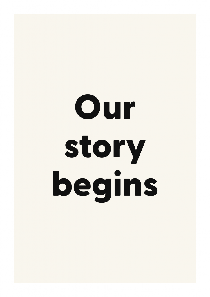 Our story begins romantic love quote poster with minimalist typography on ivory background