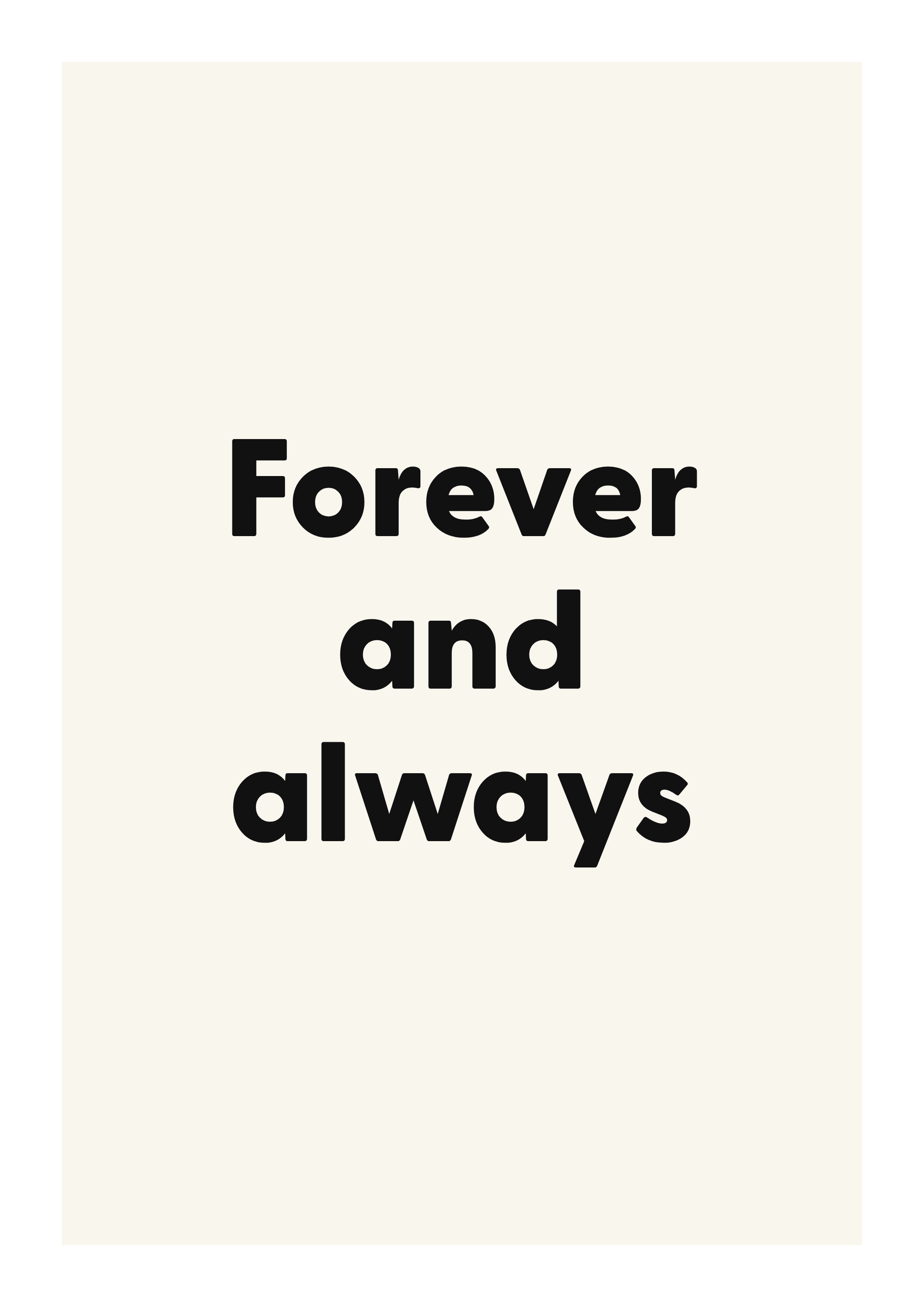 Forever and always romantic love quote poster with minimalist typography on ivory background
