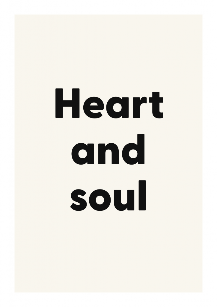 Heart and soul romantic love quote poster with minimalist typography on ivory background