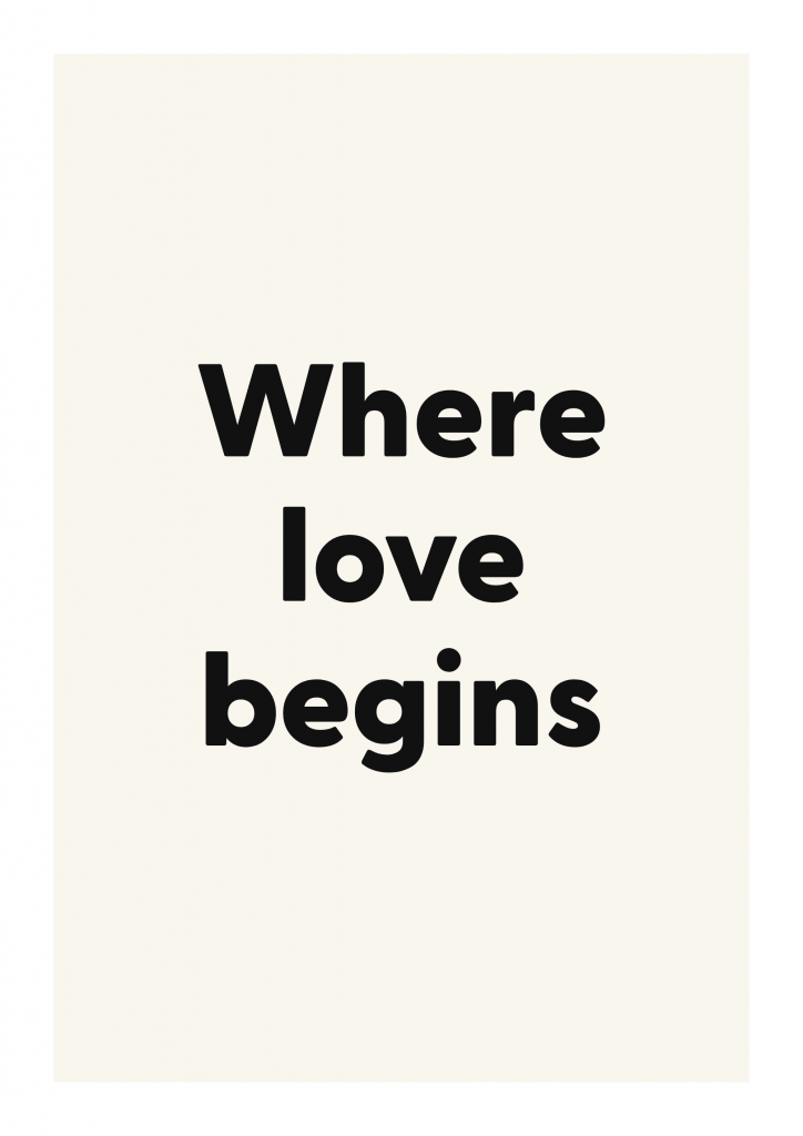 Where love begins romantic love quote poster with minimalist typography on ivory background