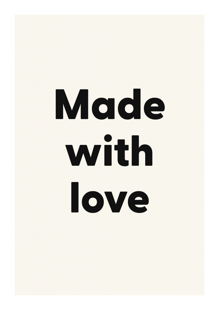 Made with love romantic love quote poster with minimalist typography on ivory background
