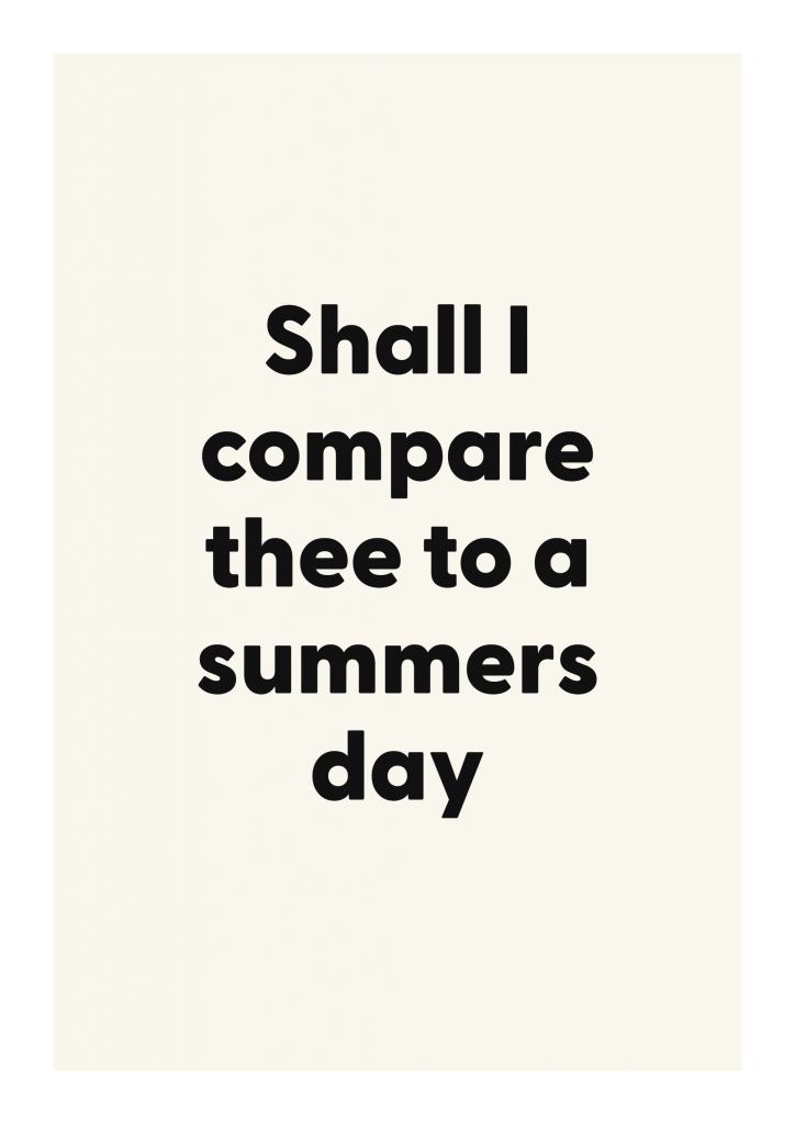 Shall I compare thee to a summers day literary quote poster with classic typography on ivory background