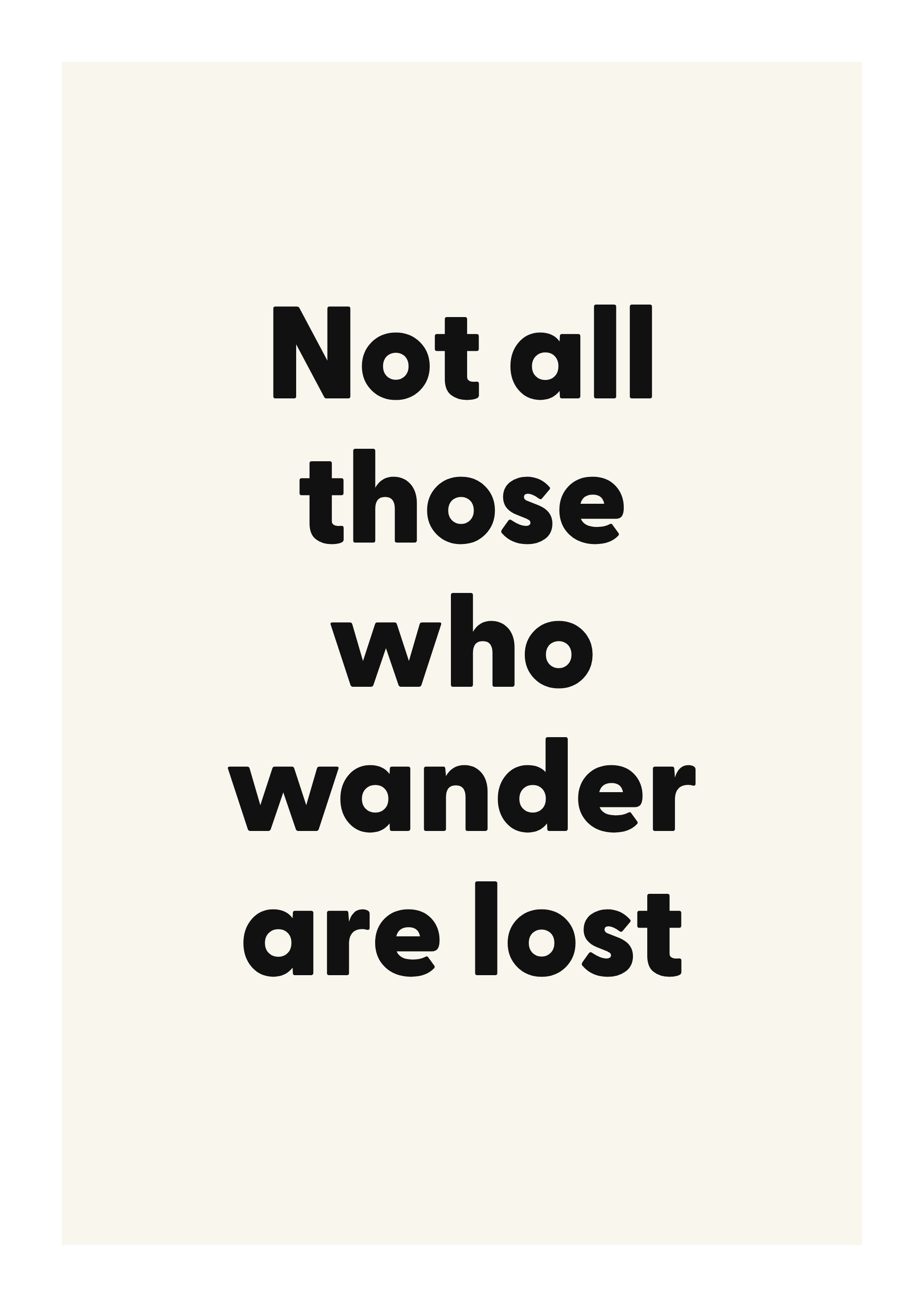 Not all those who wander are lost literary quote poster with classic typography on ivory background