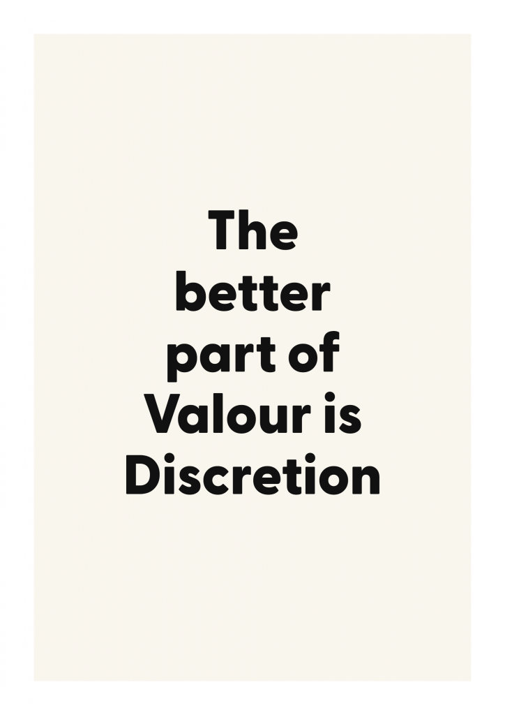 The better part of Valour is Discretion literary quote poster with classic typography on ivory background
