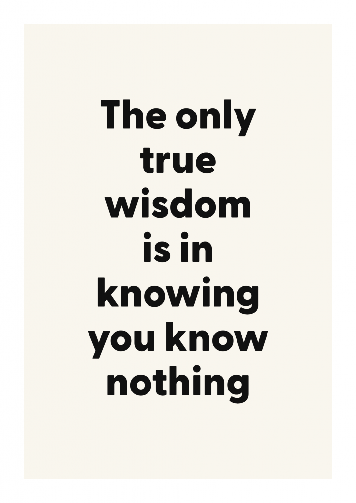 The only true wisdom is in knowing you know nothing literary quote poster with classic typography on ivory background