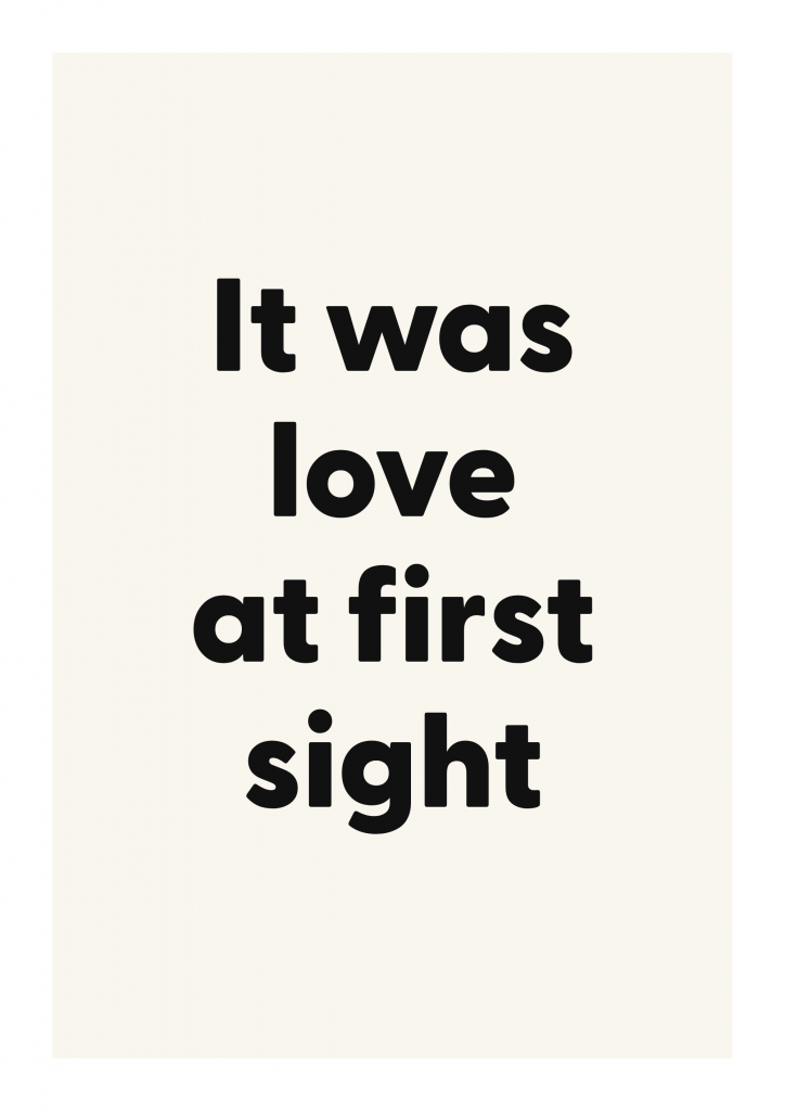 It was love at first sight literary quote poster with classic typography on ivory background