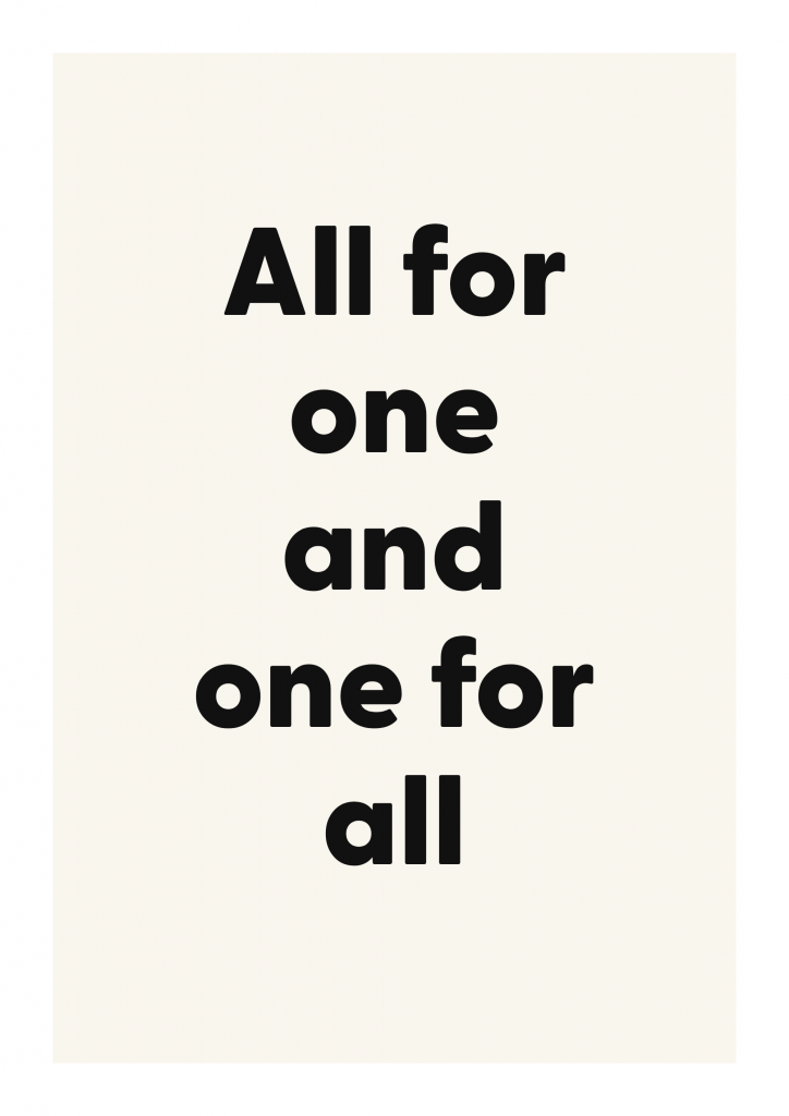 All for one and one for all literary quote poster with classic typography on ivory background