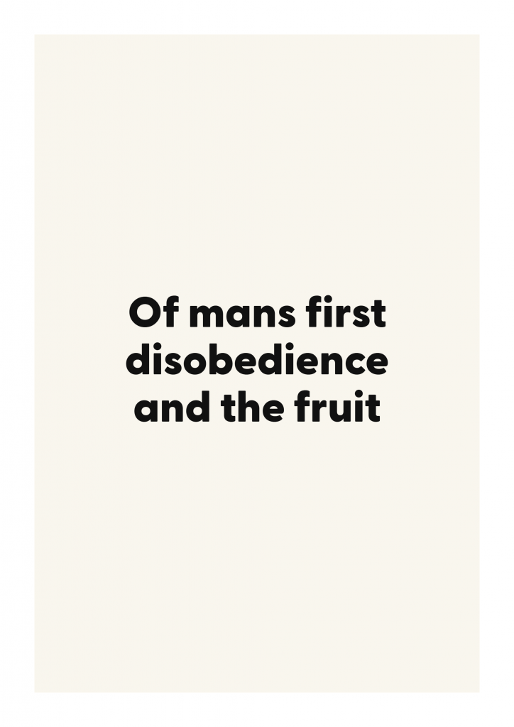 Of mans first disobedience and the fruit literary quote poster with classic typography on ivory background