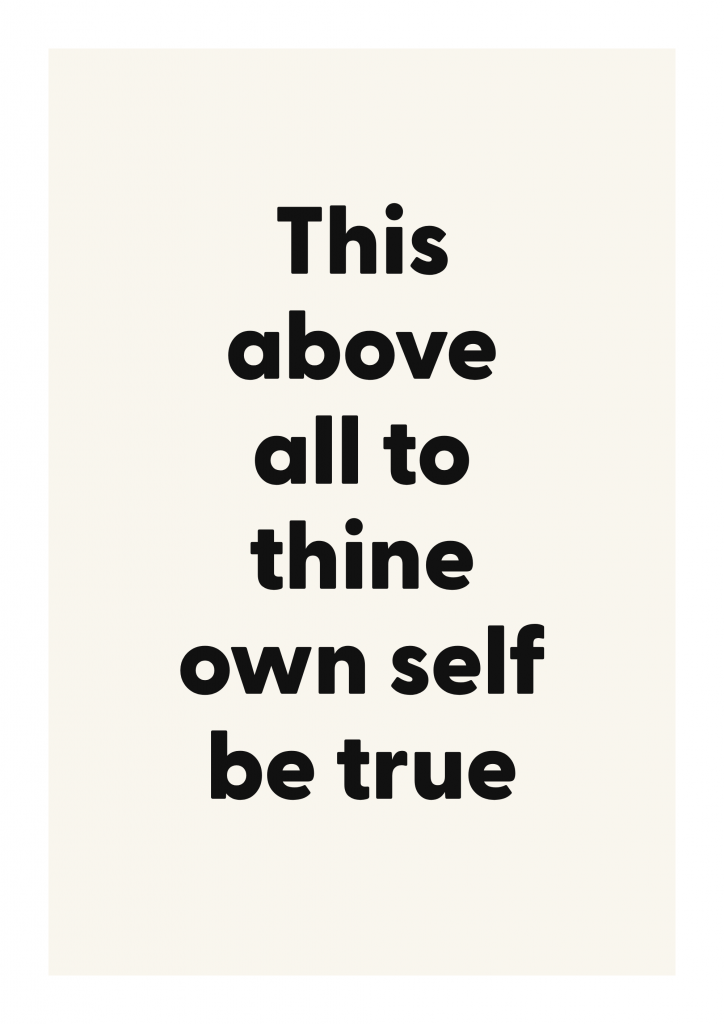 This above all to thine own self be true literary quote poster with classic typography on ivory background