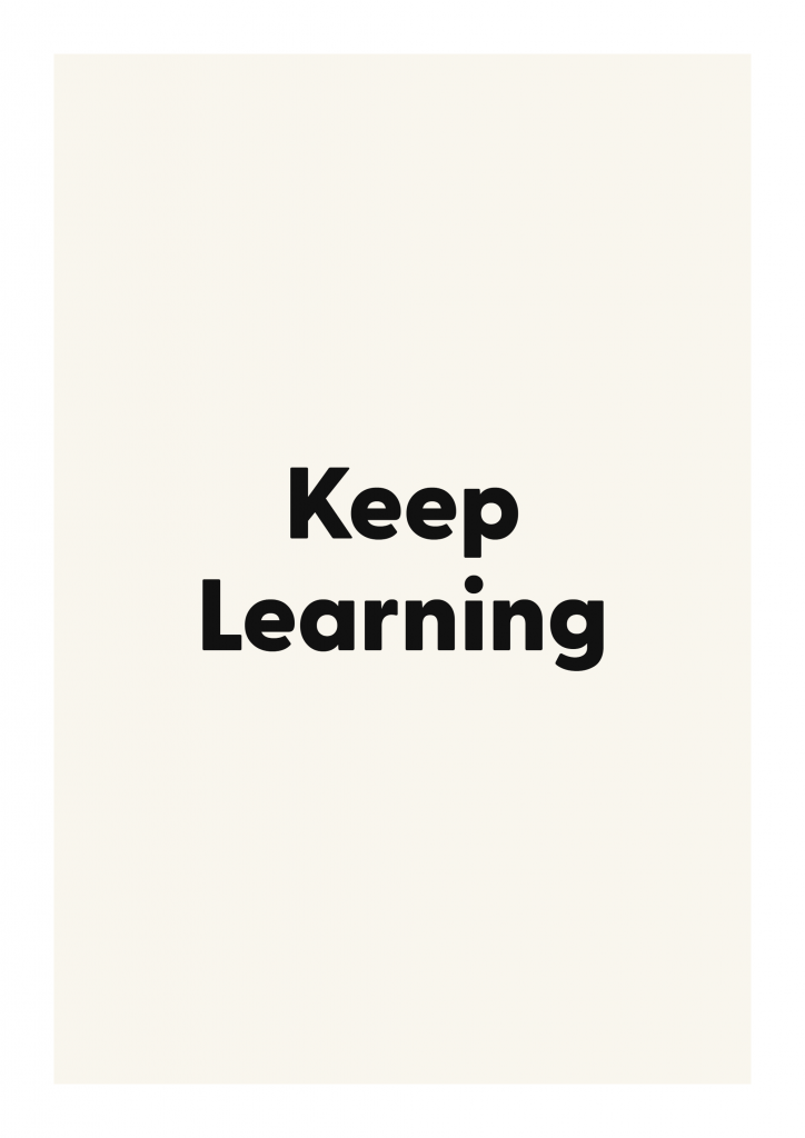 Keep Learning minimalist quote poster with clean typography on ivory background