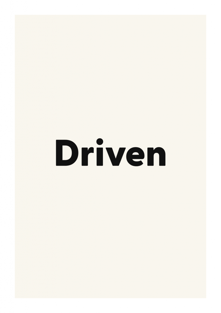 Driven minimalist quote poster with clean typography on ivory background