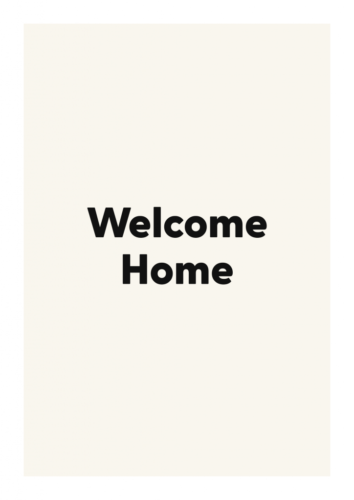 Welcome Home family and home quote poster with warm typography on ivory background