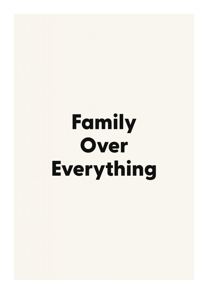 Family Over Everything family and home quote poster with warm typography on ivory background