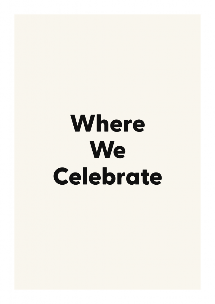 Where We Celebrate family and home quote poster with warm typography on ivory background
